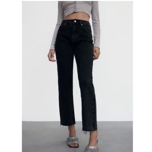 ZARA high waisted straight leg raw hem denim jean